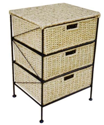 Chest with a metal frame consisting three cane drawers which can be used to store clothes